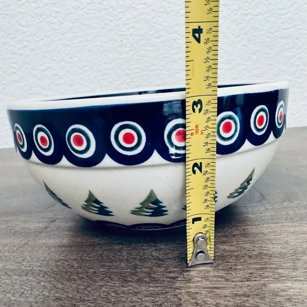 Boleslawiec Polish Pottery Christmas Trees Peacock Dinner Bowl